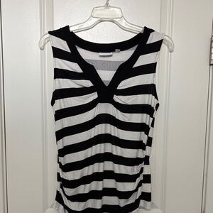 New York & Company Black and White Striped Tank Top